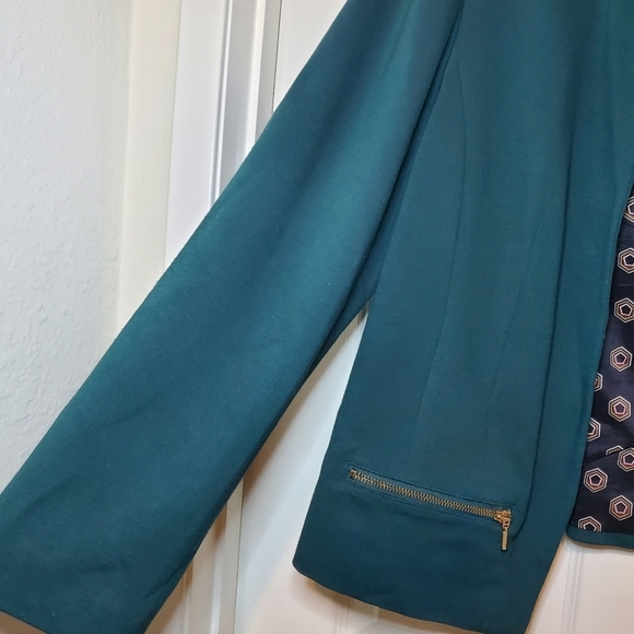 Chico's Blazer Womens Sz L 2 Green Jacket Open Front Coat Rayon Blend Stretch - Picture 2 of 9